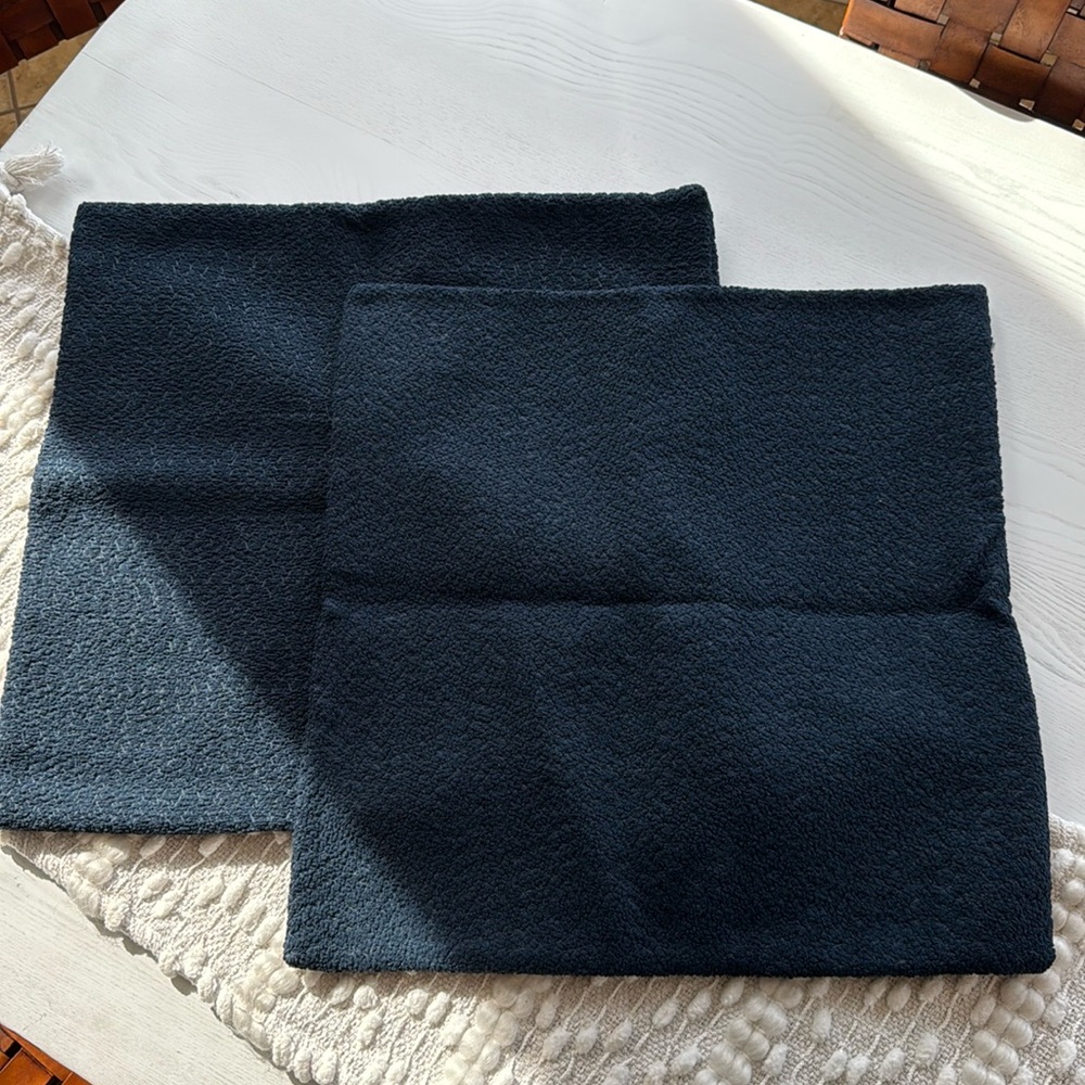 2 square pillow covers, navy blue, 19.5” x 19.5” (new)